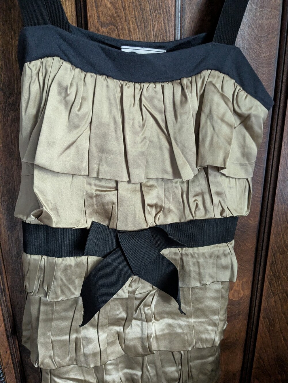 Lanvin Gold Ruffle Tank Top with Black Trim